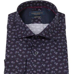 Guide London Navy Micro Floral Print Long Sleeve Button Up Shirt